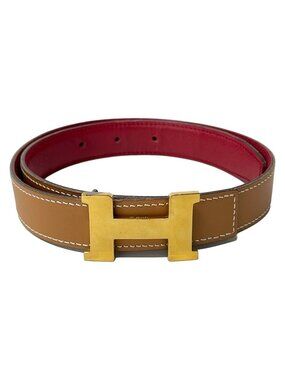 Hermes Belt 60 Gold Rouge Ash Reversible Leather
